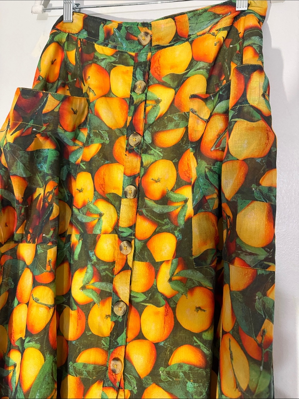 Anthropologie Summer orchard Lemon Print Maxi Skirt - Green & Orange size 10 - Picture 7 of 8